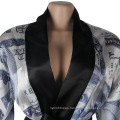 LEVEL S390012 Womens Satin Sexy Money Printed Satin Robes For Women Sleepwear